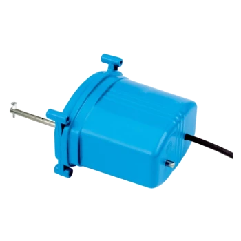 Eine leuchtend blaue Haustierwasserpumpe mit einem Stromkabel und einer Halterung, entworfen für Haustier-Hydratationssysteme.