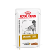Royal Canin Veterinary Urinary S/O Hundefutterbeutel mit einer Hundillustration, beschriftet mit "Dünne Scheiben in Soße."