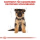 Deutscher Schäferhund Welpe mit flauschigem Fell, umgeben von Skizzen und dem Text "SORTIMENT FÜR RASSEHUNDE: DEUTSCHER SCHÄFERHUND."