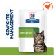 Hill's Prescription Diet Metabolic Katzenfutterbeutel mit einer getigerten Katze auf der Vorderseite, mit dem Text "Gewichtsmanagement" auf der linken Seite.