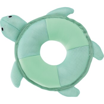 Ein niedliches, grünem Schildkröten-förmiges Haustierspielzeug mit einem runden Körper und kleinen Flossen, entworfen für verspielte Haustiere.