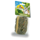 Eine verpackte Kräuter-Ballen für Haustiere, beschriftet "Kräuter-Ballen" von JR FARM, mit einem Cartoon-Hasen und Hund auf der Vorderseite.
