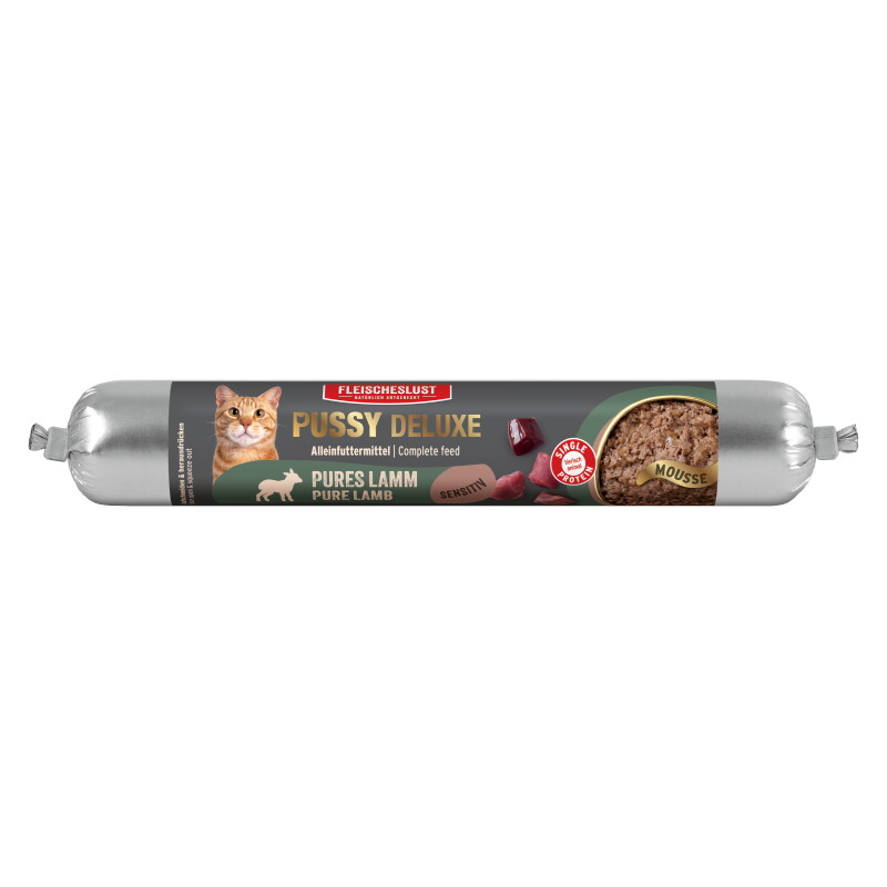 Pussy Deluxe Sensitiv Pures Lamm Alleinfutter Wurst Katze 12x100g
