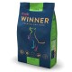 Bag of "Winner" premium dog food with lamb flavor, featuring a colorful silhouette of a dog, and icons for ingredients and nutrients.