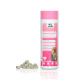 Relax-Fortan Ergänzungsmittel für Hunde und Katzen in einem rosa Behälter, mit verstreuten Tabletten daneben; behauptet, die Serotoninwerte zu erhöhen und Stress zu reduzieren.