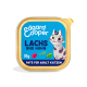 Edgard Cooper Katzenfutterverpackung mit einer verspielten Katzenillustration, beschriftet "Lachs und Huhn", 85g, für erwachsene Katzen.