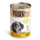 Dosenfutter für Hunde mit der Aufschrift "DOGS'n TIGER", mit einem Hund auf der Vorderseite, mit dem Text "Fein gemacht! Huhn mit Süßkartoffel" und "100% NATURAL."