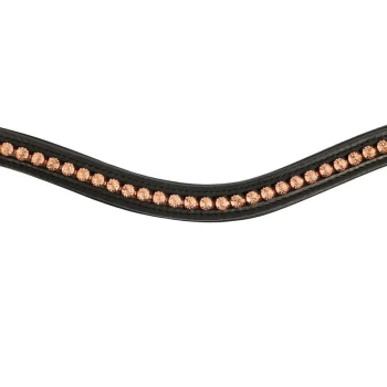 Schwarze Lederhundeleine, verziert mit funkelnden roségoldenen Strasssteinen entlang der Mitte.