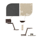 Bild eines modernen Katzenbaumdesigns mit zwei Plattformen und einer gemütlichen Schale, mit Stoffmustern in dunkelgrau und beige.