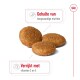 Drie ronde hondenvoedingsnuggets worden getoond, met tekst die de hoge eiwitinhoud en verrijking met vitamines C en E aangeeft.