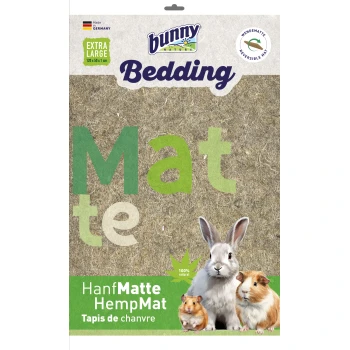 Hanf-Matte S Bunny Nature HempMat Bettwäsche für Haustiere, mit einem Kaninchen und Meerschweinchen, beschriftet '100% natürlich' und 'Extra Groß.'