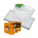 Haustier-Wasserbrunnen mit einem Blumendesign, ein Paket Miamor Vitaldrink mit Huhn und eine weiche Haustiermatte.