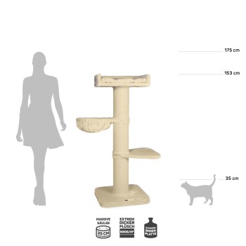 Katzenbaum mit mehreren Ebenen, 175 cm hoch, mit einer gemütlichen Hängematte und plüschigen Oberflächen, entworfen für das Spielen und Ausruhen von Katzen.