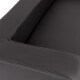 Schwarzes Haustierbett mit rechteckiger Form und erhöhten Seiten, aus glattem, lederähnlichem Material.