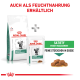 Royal Canin Veterinärernährungs-Verpackung für Katzenfutter, mit 'Sättigung Gewichtsmanagement' mit einem Beutel und Trockenfutter, und Text in Deutsch.