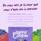 Sac de nourriture pour animaux Edgard Cooper violet avec « Canard frais 40 % » et texte d'ingrédients en français sur fond pastel.