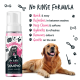 Ein Golden Retriever liegt neben einer Flasche Bugalugs No Rinse Baby Fresh Shampoo, das seine schnelle, einfache und sanfte Formel hervorhebt.