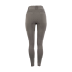 Rückansicht von figurbetonten, hoch taillierten grauen Leggings mit dekorativen Nähten und durchbrochenen Details.