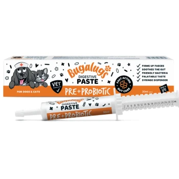 Bugalugs Verdauungspaste PRE+PROBIOTIC 30 ml Spritze für Hunde und Katzen, tierärztlich entwickelt, verfestigt den Kot, beruhigt den Darm, schmackhaft