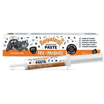 Bugalugs Verdauungspaste PRE+PROBIOTIC 30 ml Spritze für Hunde und Katzen, tierärztlich entwickelt, verfestigt den Kot, beruhigt den Darm, schmackhaft