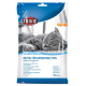 Emballage des sacs de bac à litière Trixie Simple'n'Clean avec une image d'un chat gris endormi, avec du texte en plusieurs langues sur l'hygiène et la taille.