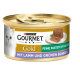 Purina Gourmet Gold Katzenfutterdose mit einem weißen Katzenetikett, mit "Feine Pastete mit Gemüse" und "Mit Lamm und grünen Bohnen."