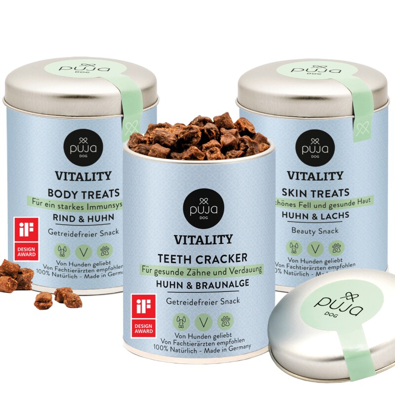 PUJA Dreifach Fit Snacks Vitality Body + Skin + Teeth für Hunde