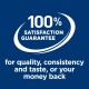 100% satisfaction guarantee for quality, consistency, and taste, or your money back, on a blue background.