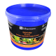 Blauer Behälter mit Silbermann Störfutter, 6 mm Premium-Pellets für Störe, 5000 ml Kapazität, mit aquatischen Bildern auf dem Etikett.