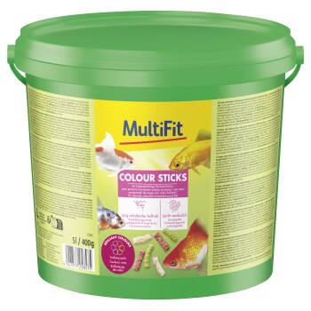 MultiFit Colour Sticks Fischfutter für farbenprächtige Zierfische im Teich, 5L/400g, mit langanhaltender Schwimmfähigkeit und leichter Verdaulichkeit.