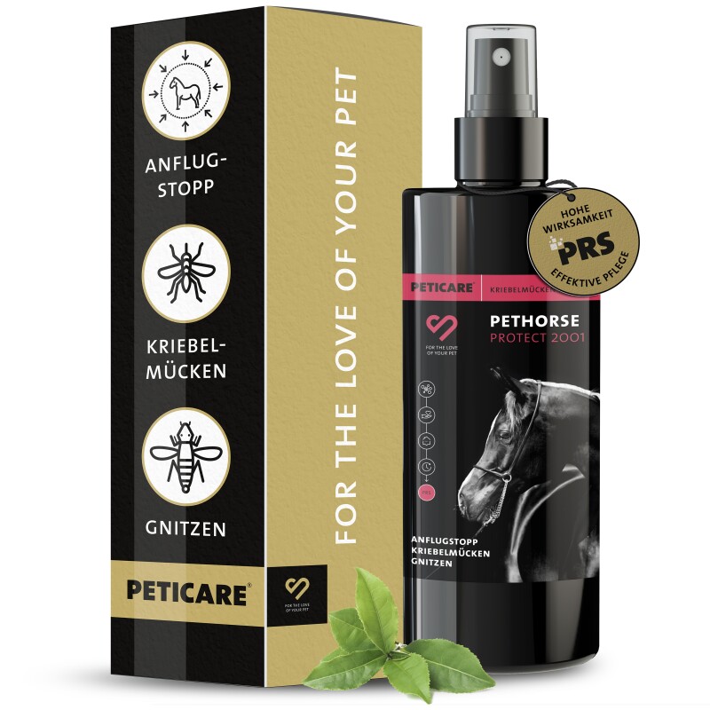 Peticare Anti-Kriebelmücken Gnitzen Spray für Pferde, Sommerekzem vorbeugen 100 ml