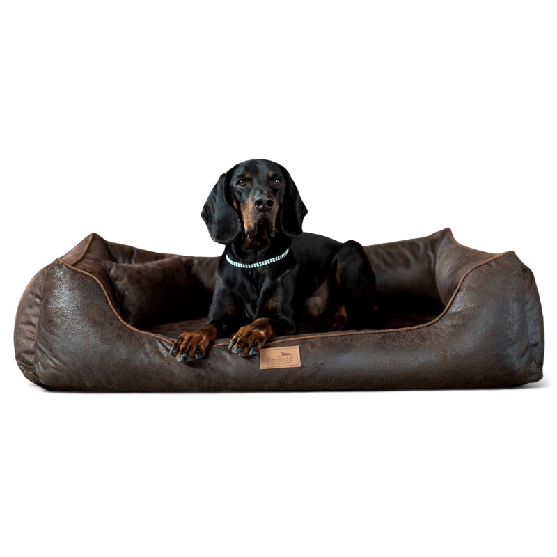 Tierlando ALBERTO ORTHO Orthopädisches Hundebett mit Velours Vintage braun 80 cm, 22 cm, 60 cm