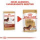Bild, das zwei Verpackungen von Royal Canin Hundefutter für Dachshunde vergleicht, das neues Design und unveränderte Rezeptur hervorhebt.