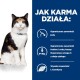 Kot na niebieskim tle podkreśla cechy jedzenia: niska zawartość jodu, zmniejszona ilość fosforu i sodu, omega-3 z oleju rybnego oraz wysoka L-karnityna.