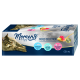 Eine Box mit "Moments to Enjoy - Mixed Selection" Katzenfutter, die eine sich entspannende getigerte Katze und drei Geschmäcker zeigt: Thunfisch, Thunfisch & Huhn mit Käse, Huhn & Thunfisch.