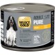Select Gold Adult Pure dog food can with chicken flavor, 70% animal protein, grain-free formula, and a black and white dog image.