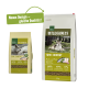 Zwei Tierfutterbeutel, "Wilderness Senior" und "True Country," zeigen einen Wolf und einen Hund, mit einem grünen Banner, das sagt: "Neues Design – gleiche Qualität!"