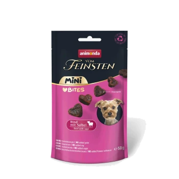 Animonda Vom Feinsten Mini Bites Beutel schwarz/rosa mit Hundeabbild und Herz, Rind mit Salbei (Beef with sage)