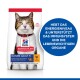 Hill's Science Plan Katzenfutterbeutel mit einer älteren Katze. Der Text hebt die Unterstützung für Energie, Immunität und lebenswichtige Organe bei älteren Katzen hervor.