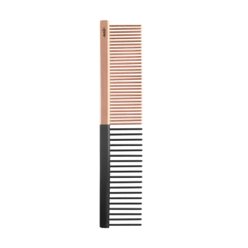 Ein eleganter Haustierpflegekamm mit einem roségoldenen Griff und schwarzen Zähnen, entworfen zum Entwirren und Stylen von Haustierfell.