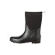 Schwarzer wasserdichter Gummistiefel mit einem Neopren-Obermaterial, mit einer strukturierten Sohle und einer Zuglasche auf der Rückseite für einfaches Anziehen.