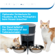 PetSafe automatischer Futterspender für Haustiere mit zwei Edelstahlschalen, ausgestattet mit einem Sichtschutz für Haustiere. Der Text hebt die Fütterungsbequemlichkeit hervor.