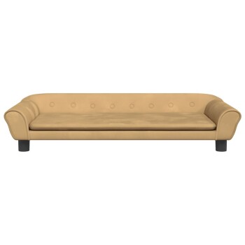 Stylisches beiges Haustiersofa mit abgerundeten Armen und Knopfdetails, mit schwarzen Beinen, ideal für Haustiere, um bequem zu entspannen.