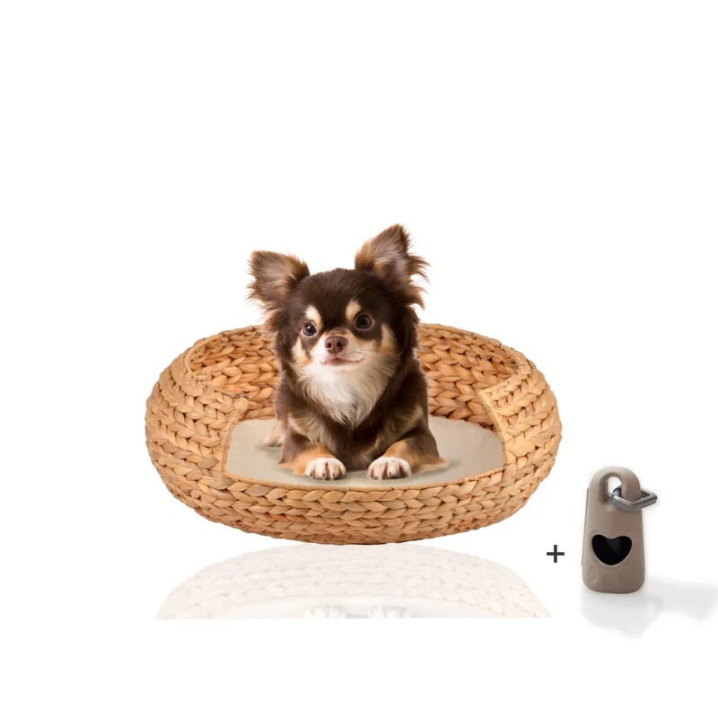 Rohrschneider ® runder Hundekorb aus geflochtener Wasserhyazinthe, Hundesofa für kleine, mittelgroße und große Hunde S