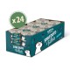 Eine Box mit 24 Dosen Katzenfutter von Lily's Kitchen mit zerrissenen Filets, mit einem Cartoon-Katze auf der Verpackung, beschriftet mit "Thunfisch & Lachs."