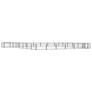 Ein schwarzes Metall-Haustierspielgehege in rechteckiger Form, ideal, um Haustiere sicher drinnen oder draußen zu halten.