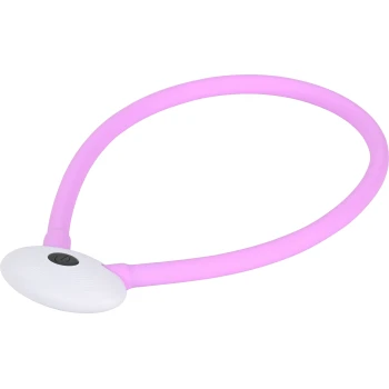 Ein pinkfarbener Silikon-Haustierhalsband mit einem weißen runden Verschluss, der einen Power-Button in der Mitte hat.