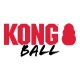 KONG Ball-Logo: großer roter 'KONG'-Schriftzug, rote Spielzeugsilhouette rechts und schwarz handgeschriebener 'BALL'-Text.