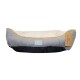 Gray pet bed with yellow trim and a plush interior, featuring a Beddies tag.
