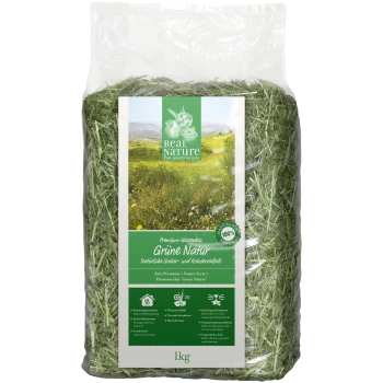 Sac de foin premium Real Nature « Green Nature » pour animaux, 1 kg, avec herbes et graminées naturelles, 100 % naturel.